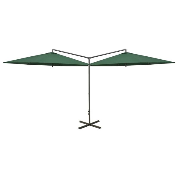 vidaXL Double Garden Parasol with Steel Pole Green 600 cm