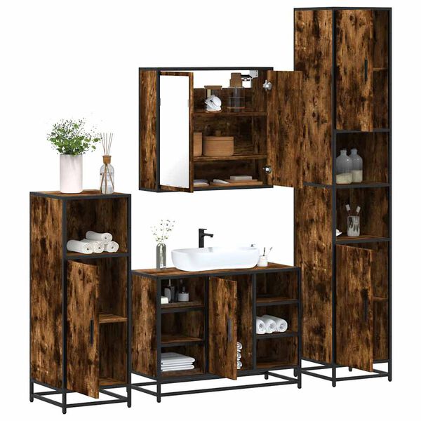 vidaXL 4&nbsp;Piece Bathroom Furniture Set&nbsp;Smoked Oak Engineered Wood