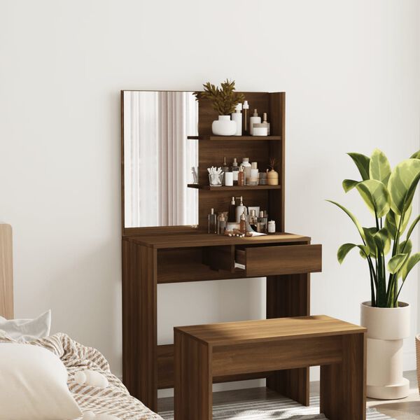 vidaXL Dressing Table with Mirror Brown Oak 74.5x40x141 cm