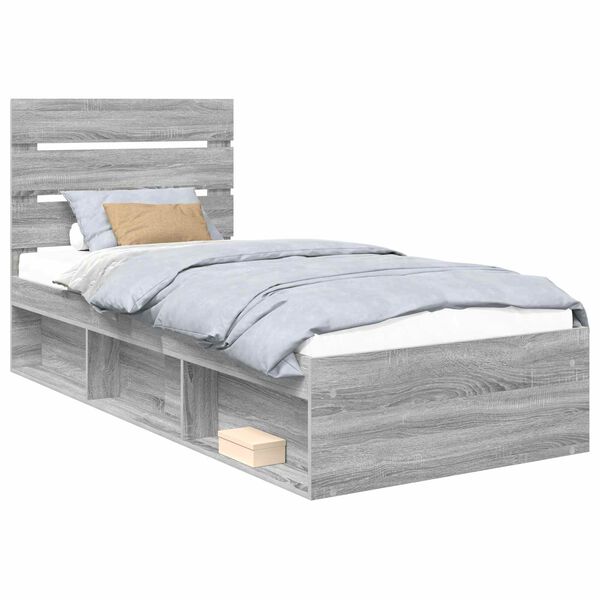 vidaXL Bed Frame Grey Sonoma 100 x 200 cm Solid Pine Wood