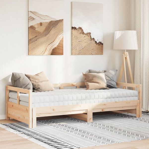 vidaXL Daybed with Trundle and Mattresses 90x200 cm Solid Wood Pine