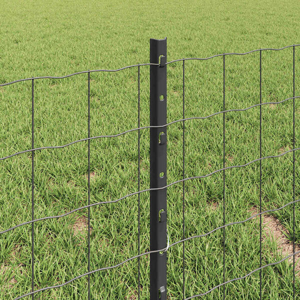 vidaXL Fence with Post Grey 0.4 x 50 m Steel and PVC