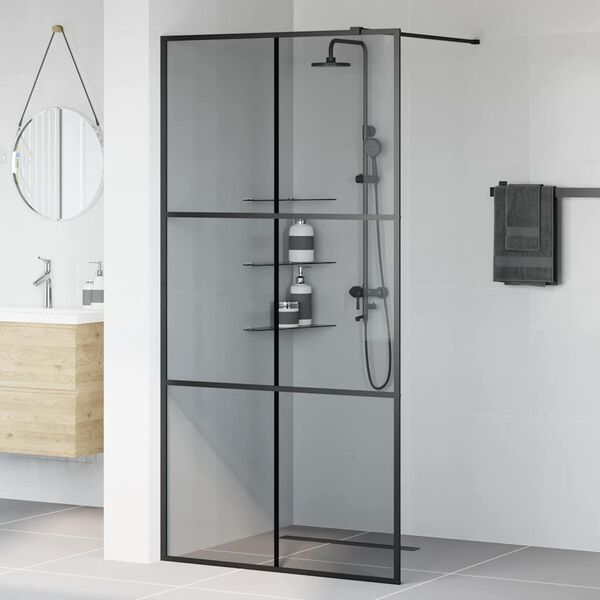 vidaXL Walk-in Shower Wall Black 100 x 195 cm Tempered Glass