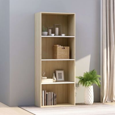 vidaXL 4-Tier Book Cabinet White and Sonoma Oak 60x30x151.5 cm Engineered Wood