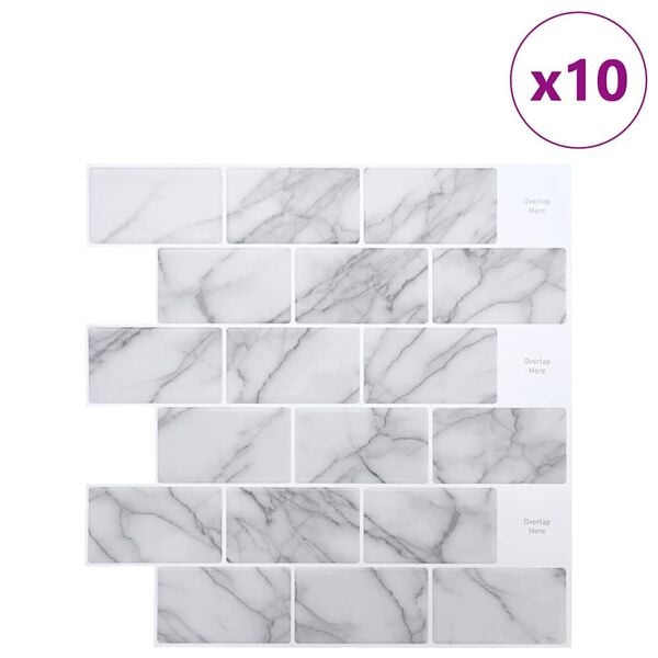 vidaXL Subway Tile 10 pcs White Marble 30.5 x 30.5 cm