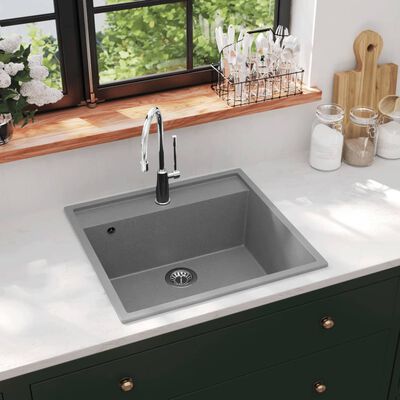 vidaXL Kitchen Sink with Overflow Hole Grey Granite