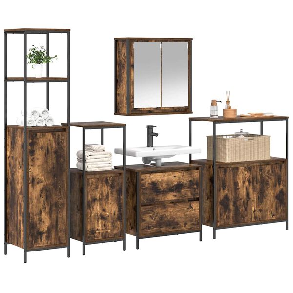 vidaXL 2 Piece Bathroom Furniture Set Smoked Oak Engineered Wood