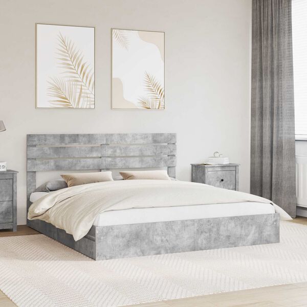 vidaXL Storage Bed Concrete Grey 180 x 200 cm Engineered Wood