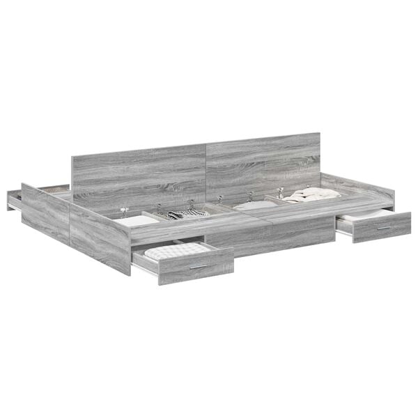 vidaXL Storage Bed Frame Grey Sonoma 140 x 190 cm Engineered Wood