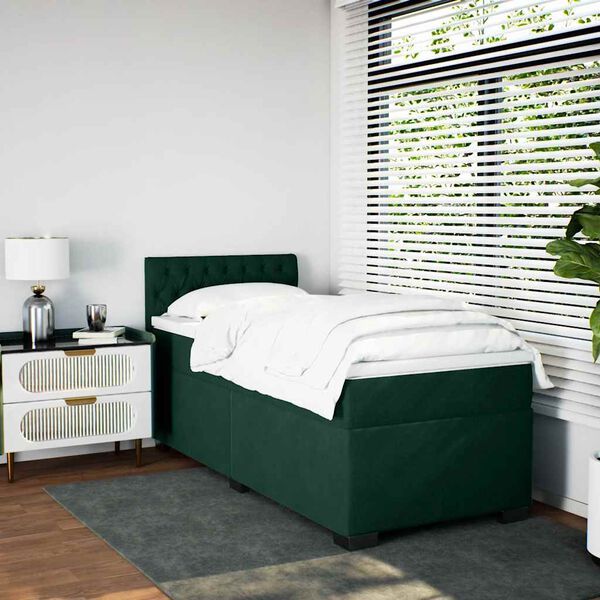 vidaXL Box Spring Bed with Mattress Dark Green 100x200 cm Velvet