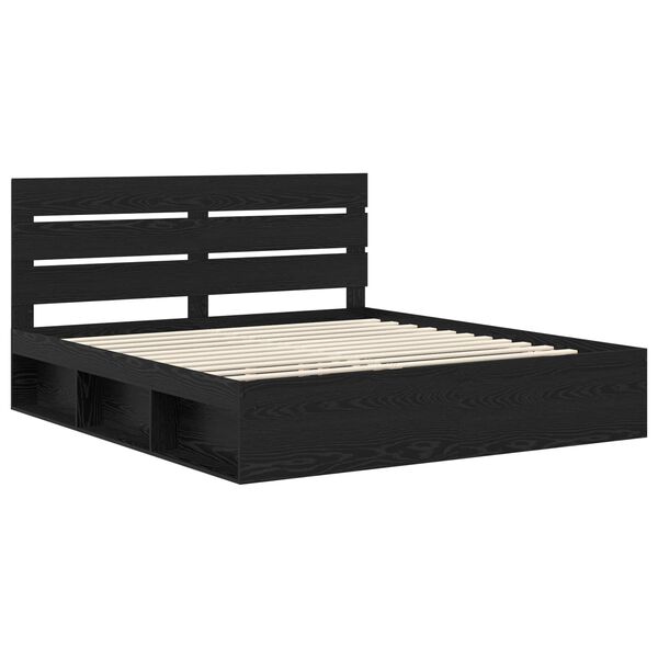 vidaXL Bed Frame with Headboard Black 200 x 200 cm Solid Pine Wood