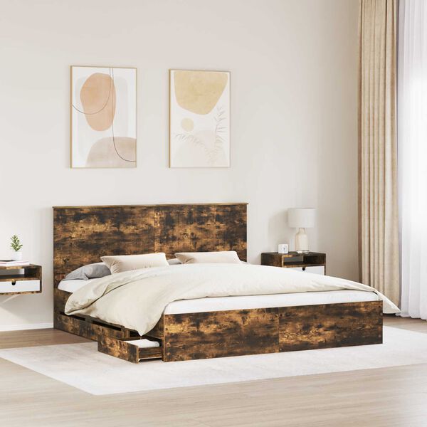 vidaXL Bed Frame with Drawer Smoked Oak 180 x 200 cm Engineer Wood