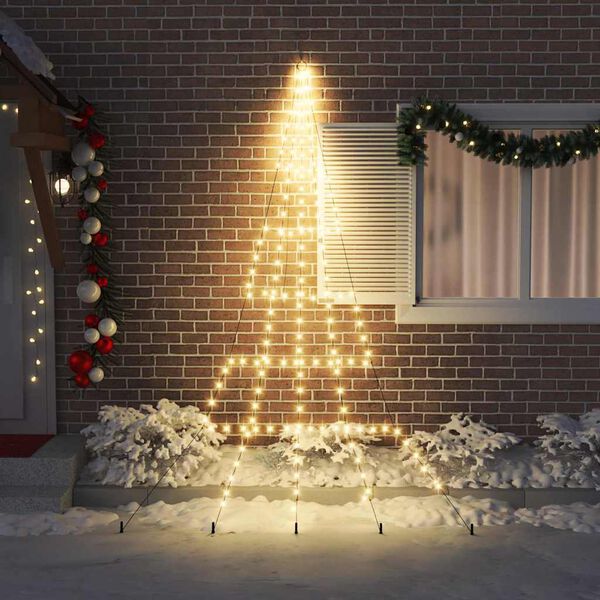 vidaXL LED Christmas Tree with Ground Spikes Warm White 300 cm Metal