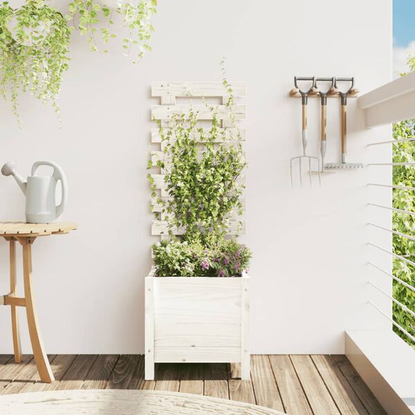 vidaXL Garden Planter with Rack White 39x39.5x114 cm Solid Wood Pine