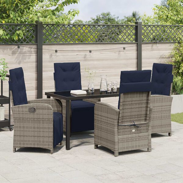 vidaXL Garden Dining Set with Cushion 5 pcs Grey Poly Rattan