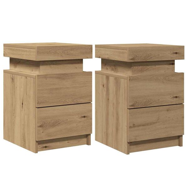 vidaXL Bedside Cabinets with LED 2 pcs Artisian Oak 35x39x55 cm Engineered Wood