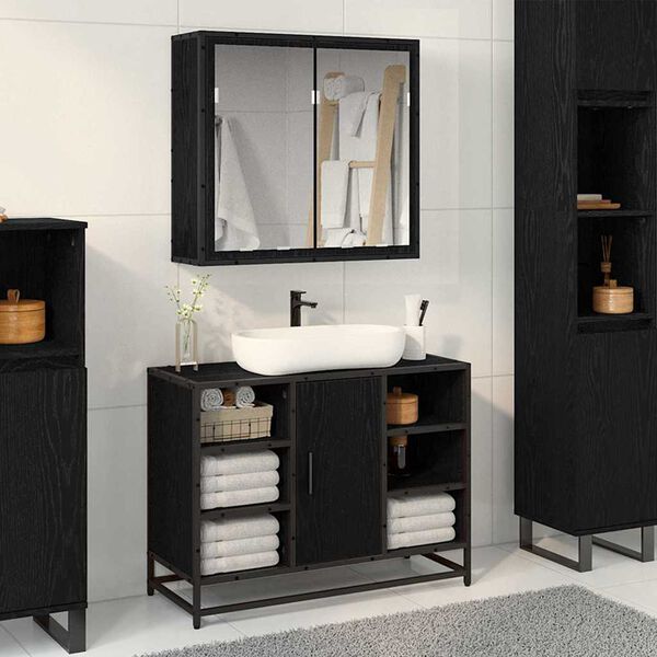 vidaXL Bathroom Furniture Set 2 pcs Black oak Engineered wood