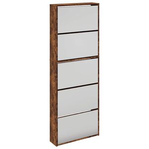 vidaXL Shoe Cabinet with Mirror 5-Layer Smoked Oak 63x17x169,5 cm