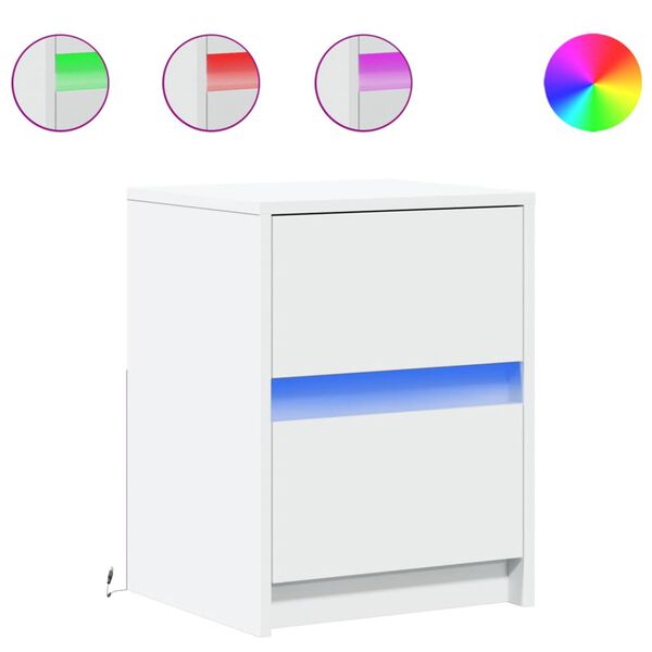 vidaXL Bedside Cabinet with LED Lights White Engineered Wood
