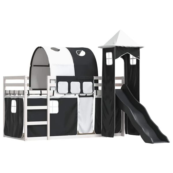 vidaXL Bunk Bed without Mattress with Slide White and Black 90x190 cm Single