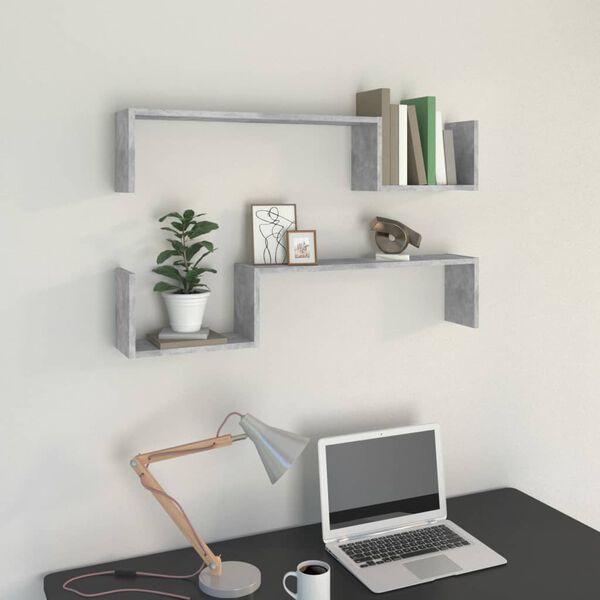 vidaXL Wall Shelf 2 pcs Concrete Grey 100x15x20 cm Engineered Wood