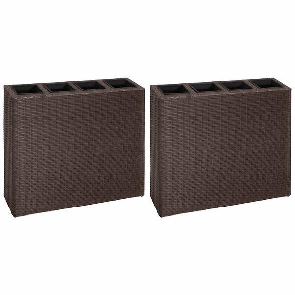 vidaXL Garden Raised Bed with 4 Pots 2 pcs Poly Rattan Brown(2x41085)