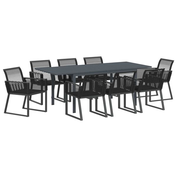 vidaXL Garden Dining Set 9 pcs Black Poly Rattan