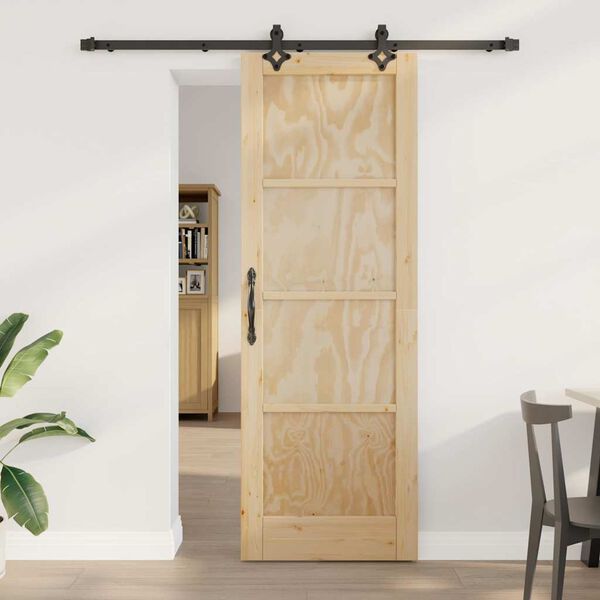 vidaXL Sliding Door Natural and Black 73.5 x 211 cm Solid Pine Wood