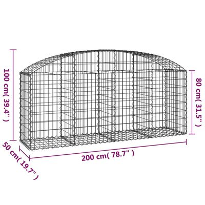 vidaXL Arched Gabion Basket 200x50x80/100 cm Galvanised Iron