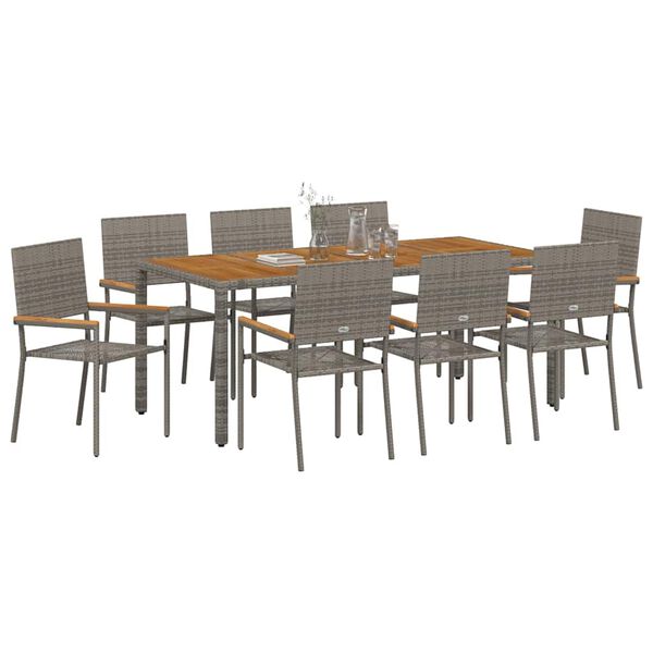 vidaXL Garden Dining Set 9 pcs Grey Poly Rattan
