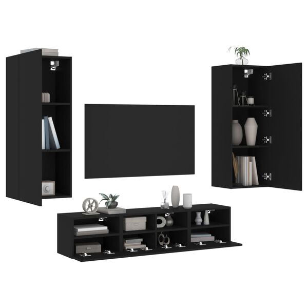 vidaXL 5 Piece TV Wall Units Black Engineered Wood
