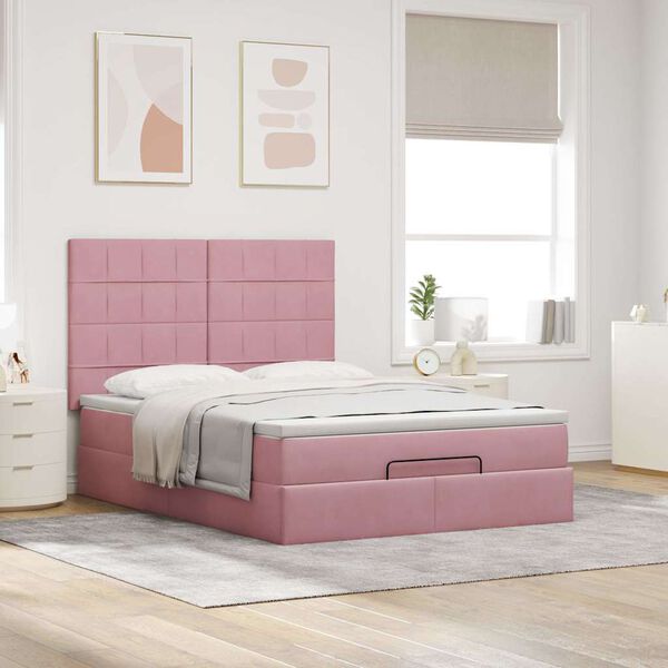 vidaXL Ottoman Bed with Mattresses Pink 140x190cm Velvet