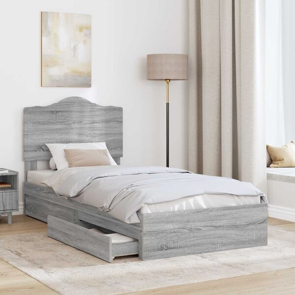 vidaXL Storage Bed Grey Sonoma 100 x 200 cm Engineered Wood