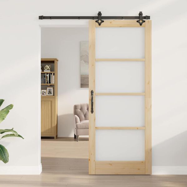 vidaXL Sliding Door Natural 86 x 211 cm Solid Pine Wood and Glass