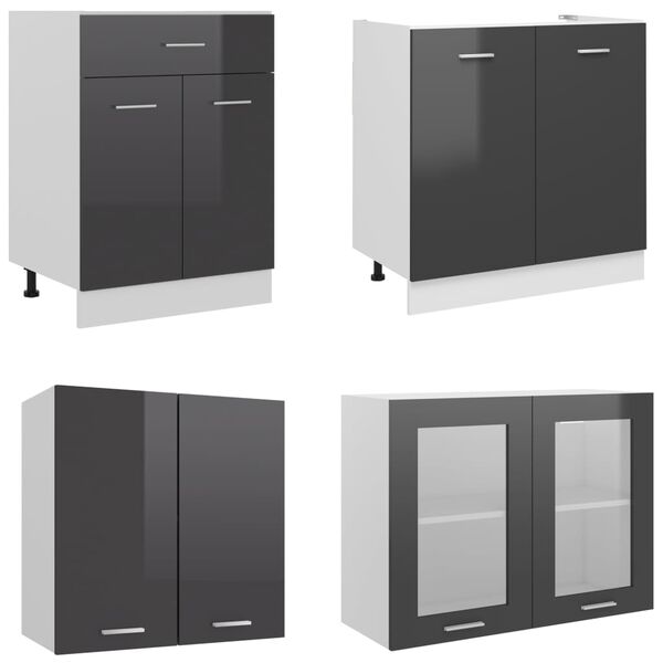 vidaXL 4 Piece Kitchen Cabinet Set with Worktop High Gloss Grey