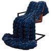 vidaXL Faux Rabbit Fur Blanket Marine Blue 240 x 270 cm Polyester