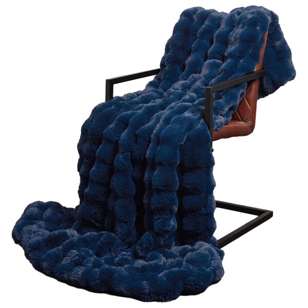 vidaXL Faux Rabbit Fur Blanket Marine Blue 240 x 270 cm Polyester