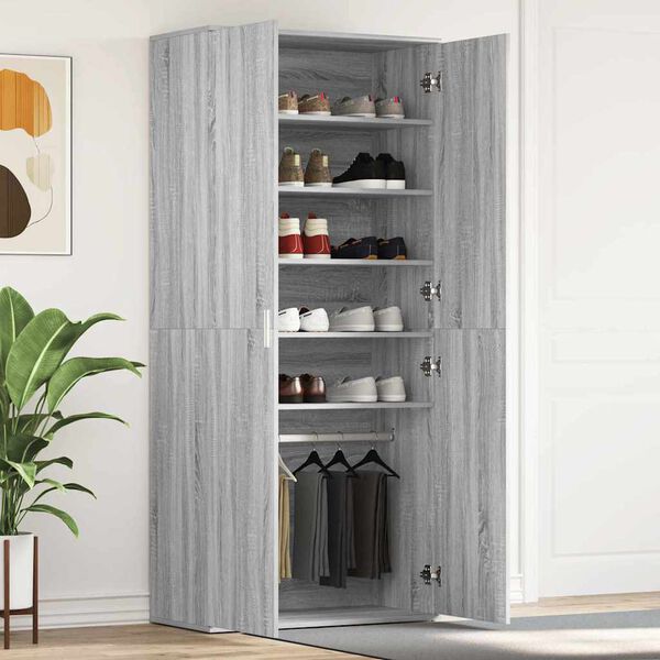 vidaXL Shoe Cabinet with Door Grey 80 x 39 x 180 cm Engineered wood