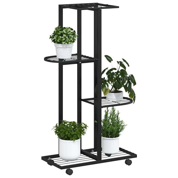 vidaXL 4-Floor Flower Stand with Wheels 44x23x80 cm Black Iron