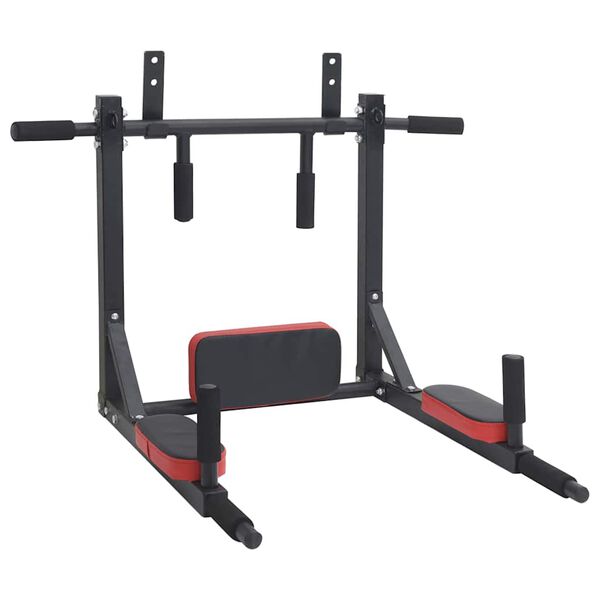 VidaXL Pull Up Bar Dip Station Black and Red 89 x 59 x 70 cm