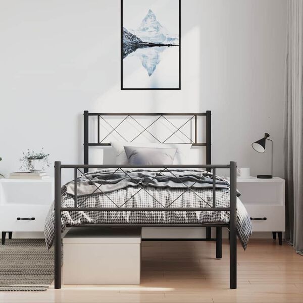 vidaXL Metal Bed Frame without Mattress with Footboard Black 100x200cm