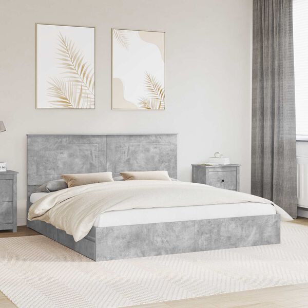 vidaXL Storage Bed Concrete Grey 200 x 200 cm Engineered Wood