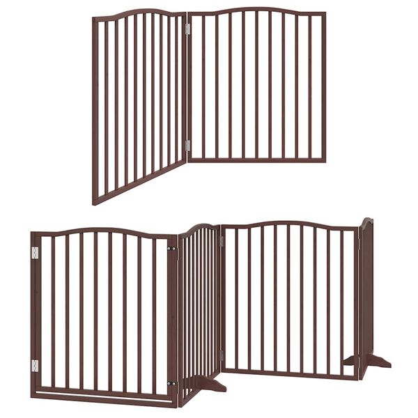 vidaXL Dog Gate with Door Foldable 8 Panels Brown 640 cm Poplar Wood