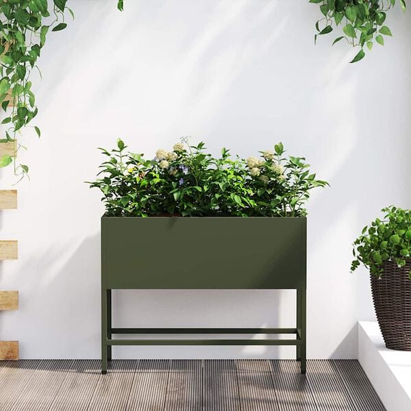 vidaXL Raised Garden Planter Olive green 60 x 26 x 45 cm Steel