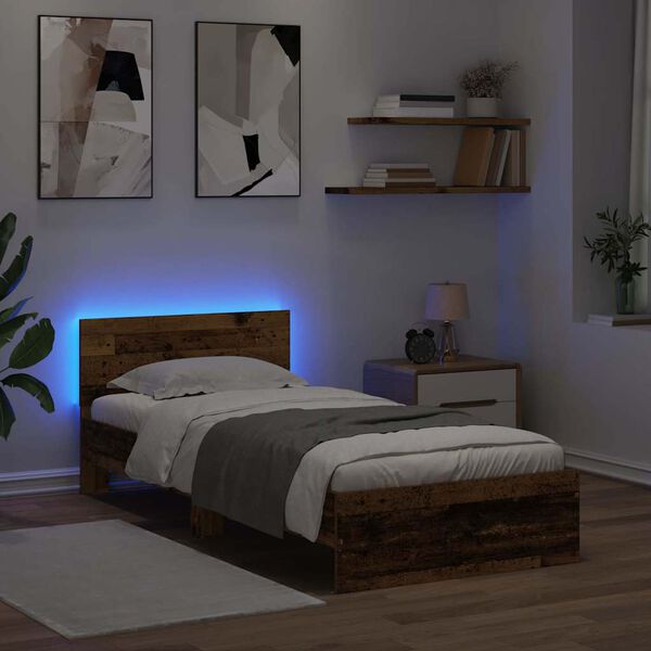 vidaXL Bed Frame with Headboard Old Wood 90 x 190 cm Engineered Wood