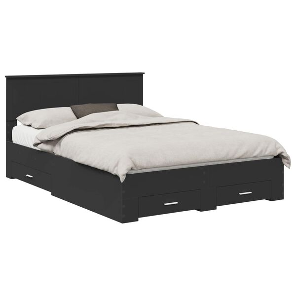vidaXL Bed Frame with Headboard Black 135 x 190 cm Engineered Wood
