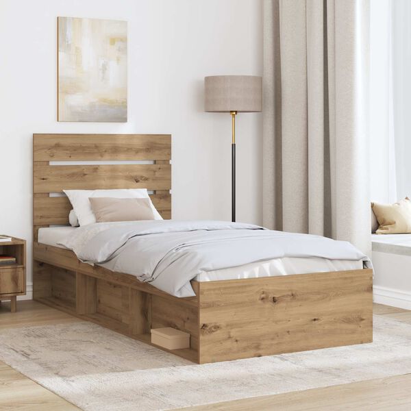 vidaXL Bed Frame Artisian Oak 90 x 190 cm Solid Pine Wood