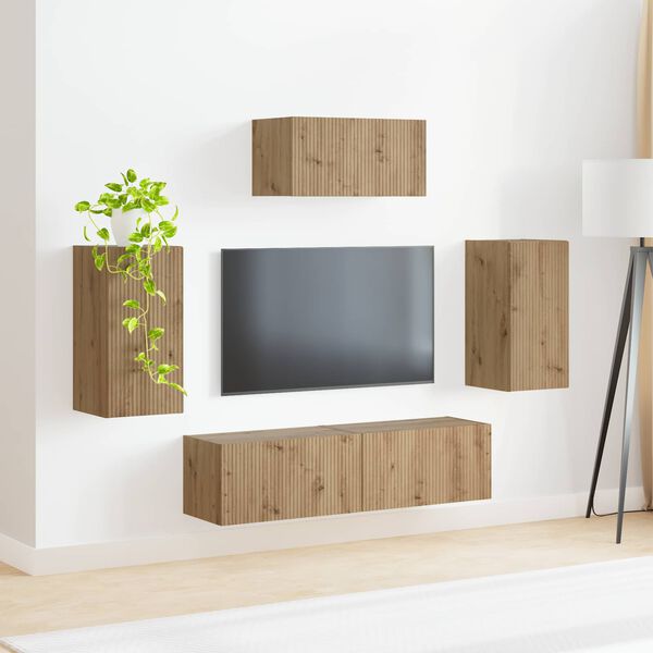 vidaXL TV Cabinet Set Wall-mounted 5 pcs Artisan Oak Engineered Wood