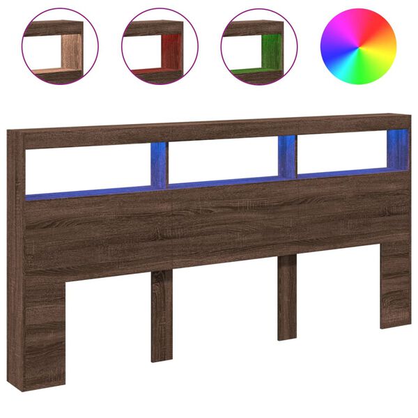 vidaXL Headboard Cabinet with LED Brown Oak 200x17x102 cm