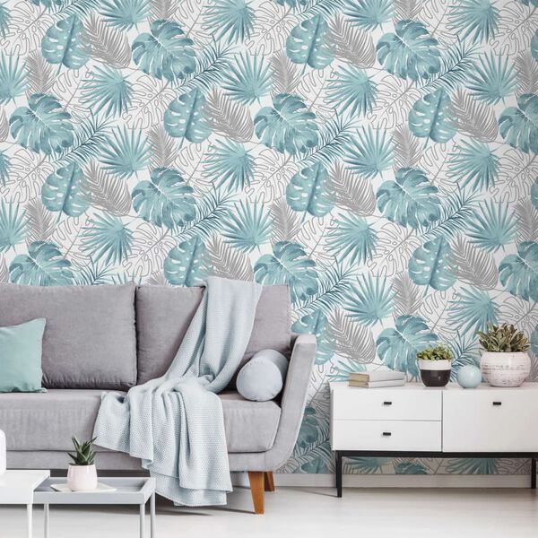 DUTCH WALLCOVERINGS Wallpaper Monstera Leaves Blue